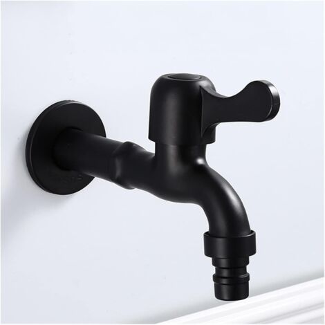 Robinet de machine à laver rétro noir long, en acier inoxydable 304, mural, robinet d'eau froide unique, adapté aux jardins extérieurs.