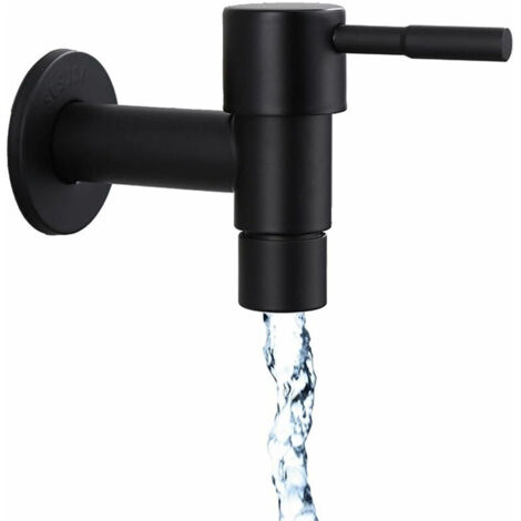 Robinet de machine à laver, robinet de salle de bain mural noir, acier inoxydable.