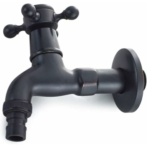 Robinet de machine à laver Robinet extérieur Robinet de Machine à Laver en Laiton avec Bec d'évier G1/2 - Robinet de Vadrouille à Poignée Croisée Antique pour Lavabo Jardin(Noir)