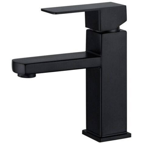 Robinet de peinture noire robinet d'eau chaude et froide carré monotrou salle de bain en acier inoxydable robinet