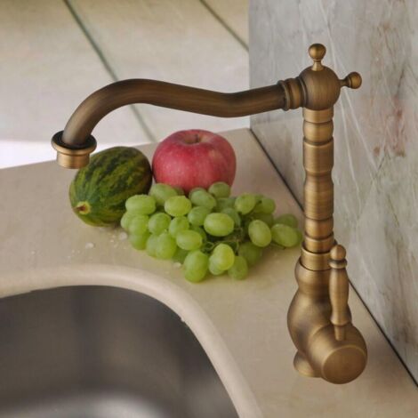 Robinet de plomberie de luxe en laiton massif d'inspiration antique, robinet de cuisine et salle de bain à bec long incurvé