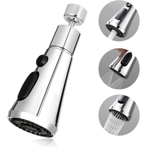 Robinet de pulvérisation d'évier de cuisine, robinet de cuisine à aérateur rotatif à 360 °, bec de robinet de cuisine à 3 modes pour aérateur de robinet de cuisine FM22 (argent)