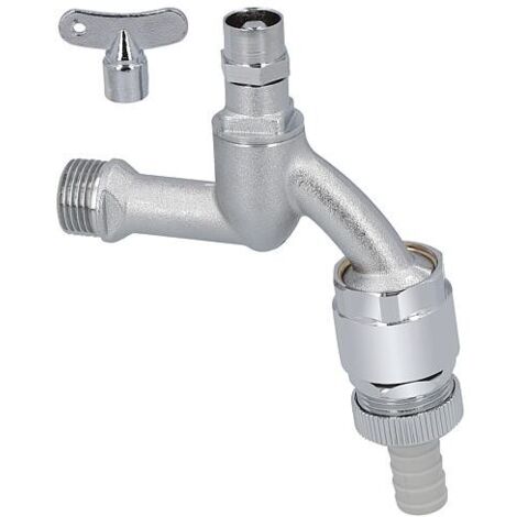 Robinet de purge avec tête de clé tubulaire DN15(1/2") MS-chrome mat avec aérateur de tuyau