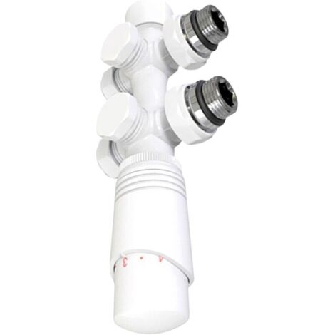 Robinet de radiateur, robinet d'équerre, robinet thermostatique, kit radiateur multibloc avec régulateur de température (blanc)