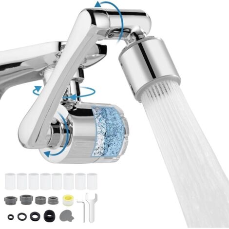 Robinet de Rallonge Multifonctionnel pivotant à 1080° Robinet avec 8 Filtre.Extension Robinet en Laiton.2 Modes Embout Robinet Mousseur Pour Robinets