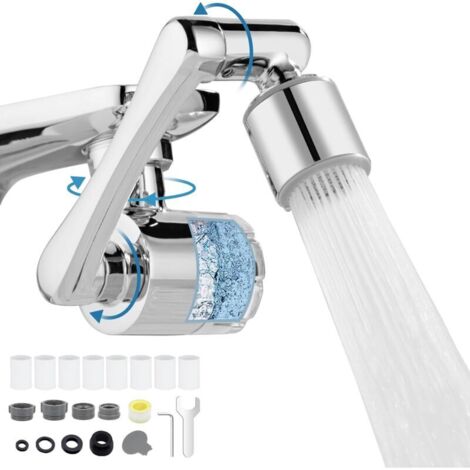 Robinet de Rallonge Multifonctionnel pivotant à 1080° Robinet avec 8 Filtre,Extension Robinet en Laiton,2 Modes Embout Robinet Mousseur Pour Robinets