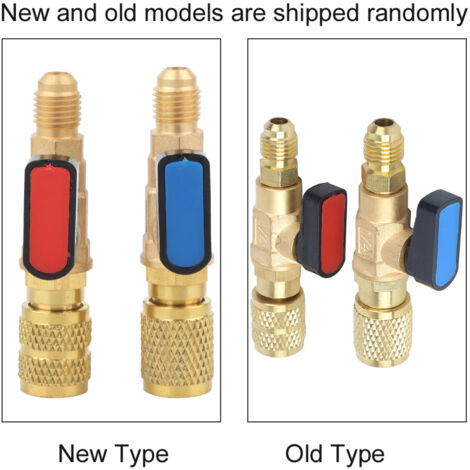 Robinet de Réfrigérant pour R22 et R410A - Adaptateur de Tuyau de Charge Climatisation - Valve à Bille en Cuivre ABS - 1/4 SAE - Set 2 Pièces Rouge et Bleu