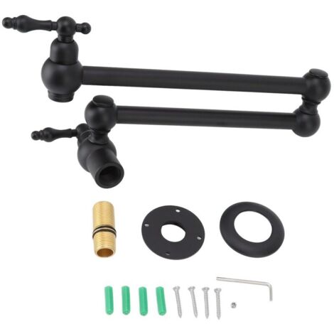 Robinet de Remplissage de Marmite, Robinet de Cuisine Mural en Cuivre Pliant Extensible Simple Robinet Froid avec Bras Oscillant à Double Articulation Robinet D'évier à Bras Oscillant(Noir mat
