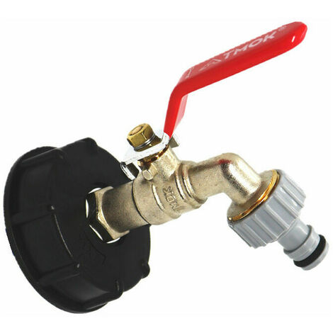 Robinet de réservoir 1000L Robinet de récupération d'eau de pluie, adaptateur de réservoir d'eau 1/2 IBC Double robinet de récupération d'eau de pluie, robinet en laiton en PP 60mm filetage grossier (