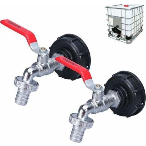 Robinet de réservoir d'eau 1000L 2 pièces, adaptateur de réservoir d'eau IBC 1/2 pouce robinet double en laiton en PP filetage grossier 60MM (1/2)