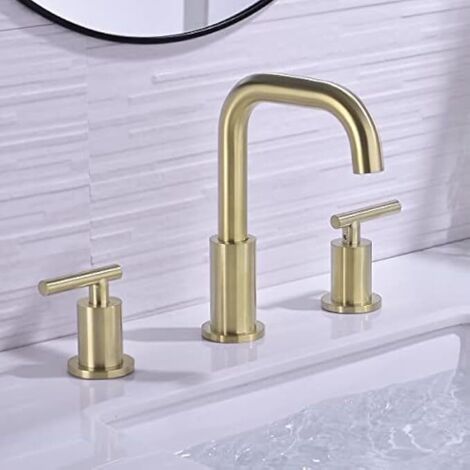Robinet de salle de bain à 2 poignées, robinet de lavabo en laiton de 8 pouces, conception large à 3 trous avec buse rotative à 360 degrés, conduite d'alimentation en eau en cUPC et bonde de trop-plei