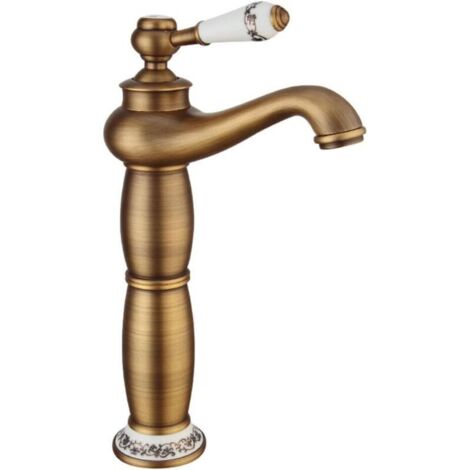 Robinet de salle de bain à col de cygne, poignée monocommande, montage sur plage, 1 trou, pour lavab, robinet d'eau chaude et à eau froideo (antique)