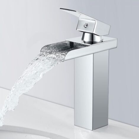 Robinet de salle de bain à LED, robinet de lavabo de salle de bain chromé, robinet cascade 1 trou avec 3 changements de couleur