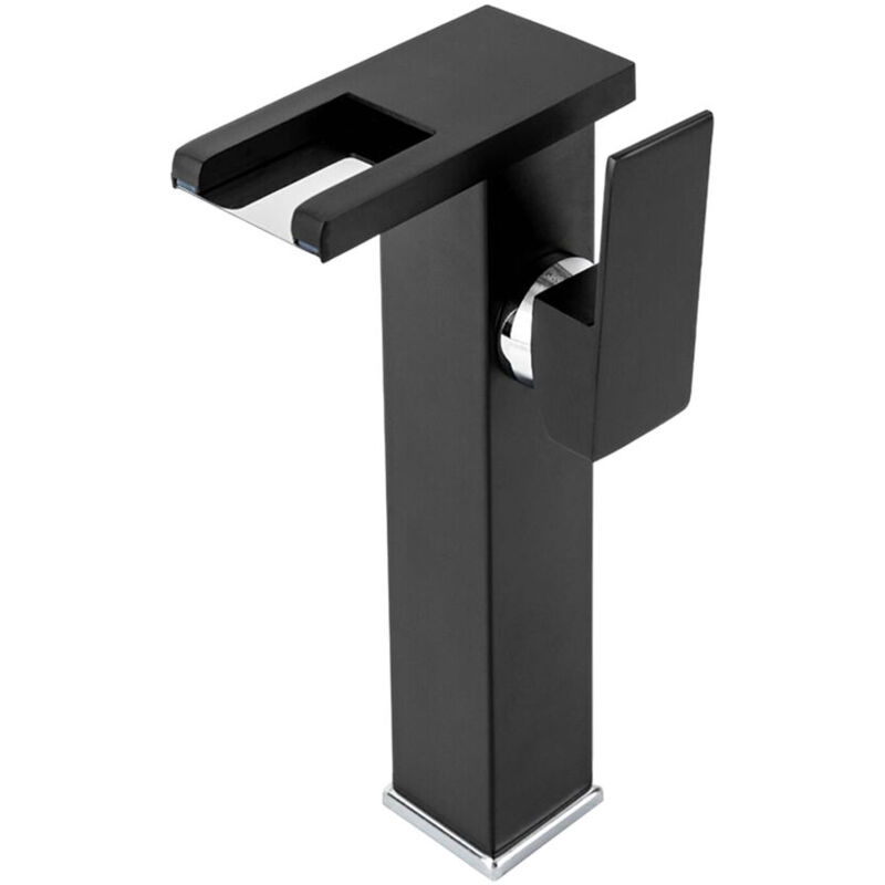 Senderpick - Robinet de salle de bain à lumière led noir Robinet de lavabo monocommande Waterfall