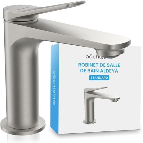 Robinet de salle de bain Aldeya au design moderne, mitigeur monocommande avec cartouche en céramique durable et kit de montage, robinet de salle de bain en acier inoxydable brossé