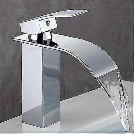 Robinet de salle de bain au design moderne signé Cascade Faucet, corps de vanne en cuivre durable, laiton chromé. Eau chaude et froide disponibles.