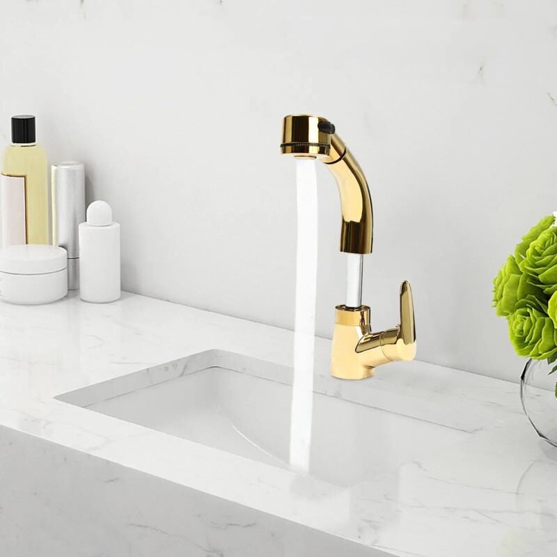 Gojoy - Robinet de salle de bain avec douche rétractable robinet de Lavabo Évier Robinet de salle de bain