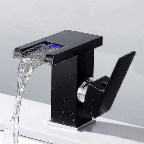 Robinet de salle de bain avec éclairage LED effet cascade, noir