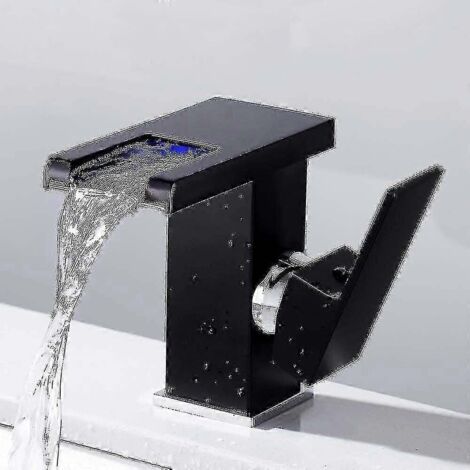 Robinet de salle de bain avec éclairage LED effet cascade, noir