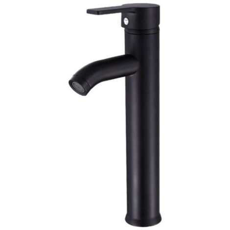 Robinet de Salle de Bain Cascade à Levier Unique Noir, Mitigeur de Lavabo Carré Laiton, Haut Mitigeur Vasque à Poser Eau Chaude et Froide
