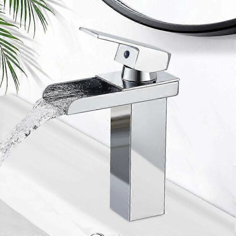 Robinet de salle de bain cascade, mitigeur de lavabo chromé en laiton avec eau chaude et froide, valve en céramique, design élégant