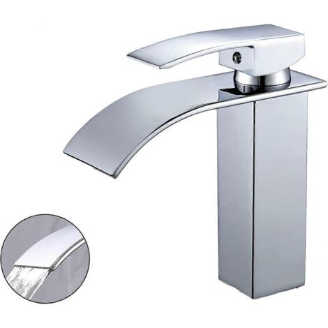 Robinet de salle de bain cascade, mitigeur monobloc chromé pour lavabo