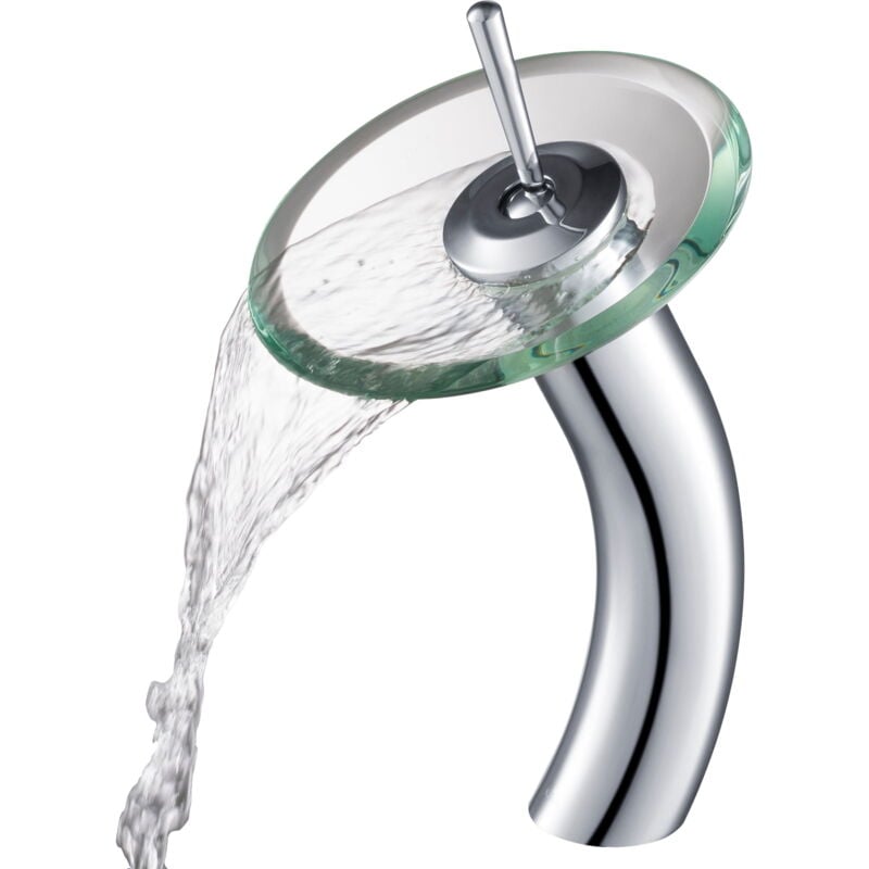 Fitags - Robinet de salle de bain cascade pour lavabo vasque avec disque en verre transparent, finition chromée
