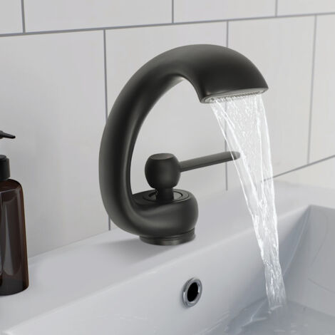 Robinet de salle de bain cascade, robinet de lavabo moderne, lavabo en laiton, robinet de salle de bain, mitigeur monocommande, eau froide et chaude pour salle de bain, noir