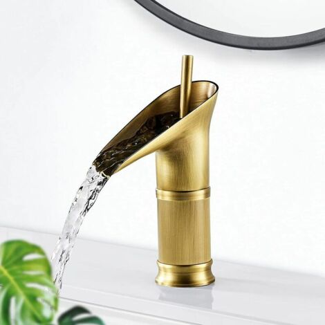 Robinet de salle de bain cascade, robinet de salle de bain en bronze antique, robinet de bassin cascade avec cascade chaude et froide, robinet de bassin en laiton élégant