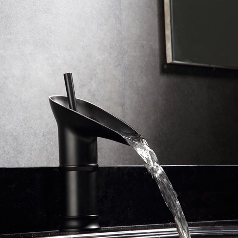 Vuszr - Robinet de salle de bain cascade, robinet de salle de bain noir, robinet de lavabo cascade avec cascade chaude et froide, robinet de lavabo