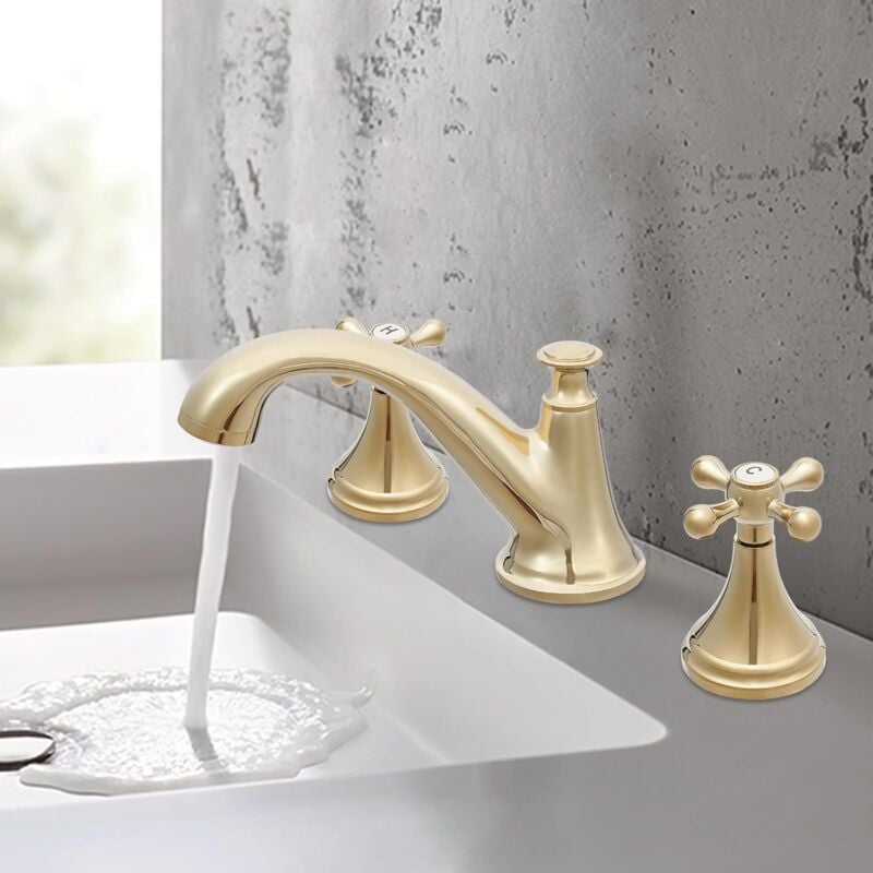 Gojoy - Robinet de Salle de Bain Doré 3 Trous, Robinets d'évier d'Eau Froide et Chaude Interface G1 / 2 ' pour Évier de Douche de Cuisines de Salle