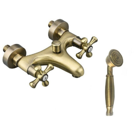 Robinet De Salle De Bain Douche Mitigeur Double Bouton Bronze Satiné Laiton