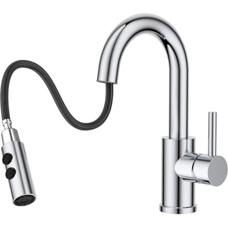 Robinet de salle de bain - Douchette haute extensible - En acier inoxydable - Avec mitigeur - Montage facile pour salle de bain / cuisine - Petit camping-car