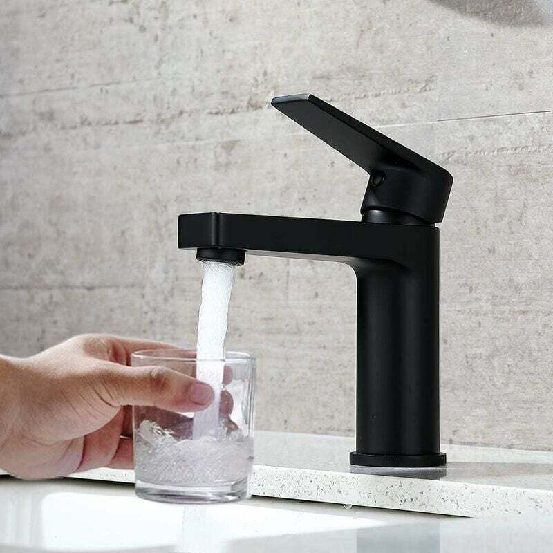 Robinet de salle de bain, élégant mitigeur de lavabo pour eau chaude et froide, noir mat