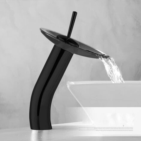 Robinet de Salle de Bain en cuivre avec Cascade en Verre, Robinet d'eau Chaude et Froide monté sur Le Pont, lavabo de Jardin extérieur à Trou Unique