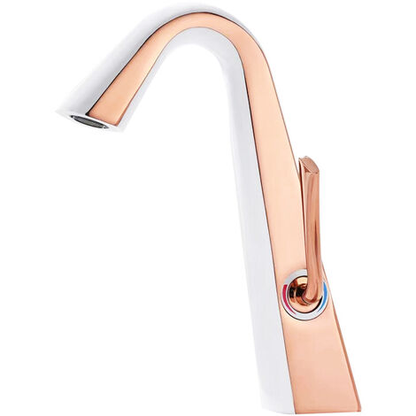 Robinet de salle de bain en laiton personnalité or blanc meuble de salle de bain robinet lavabo froid et chaud tout robinet en cuivre sur la table-or rose