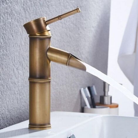 Robinet de salle de bain en laiton, robinet de lavabo de luxe en bambou, haut, eau chaude et froide, court