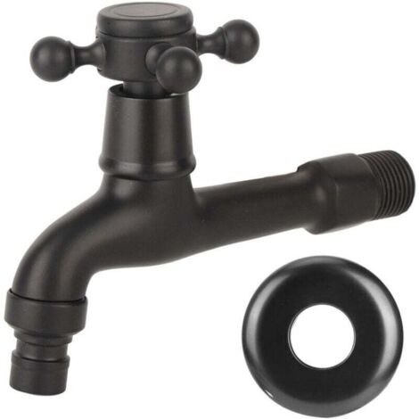 Robinet de salle de bain froide simple rétro, Robinet de Lavabo mural en laiton antique G1/2 pouce, Robinet de salle de vadrouille mural à poignée croisée, Noir-Crezuo