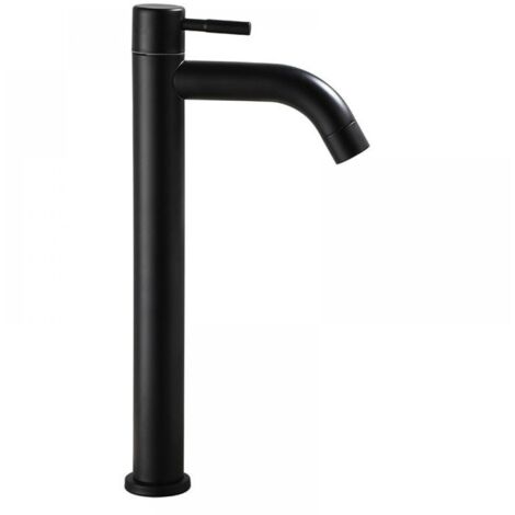 Robinet de salle de bain -Lavabo en acier inoxydable, à un seul robinet d'eau froide -noir