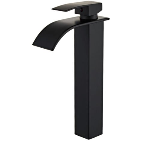 IDEKO Robinet de salle de bain lavabo Mitigeur cascade Noir vasque evier haute