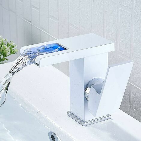 Robinet de salle de bain LED à cascade, blanc
