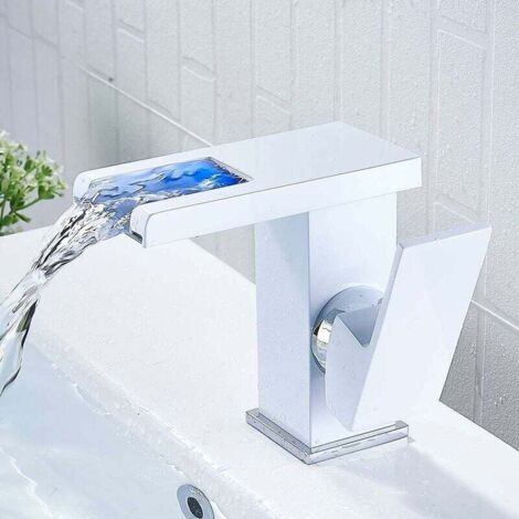 Robinet de salle de bain LED à cascade, blanc