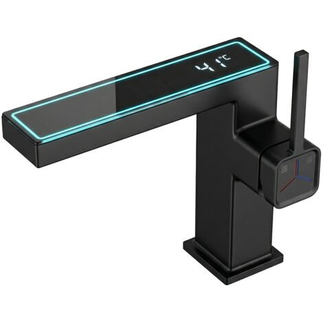 Robinet de salle de bain LED digital pour lavabo monocommande en Laiton style technologique Noir