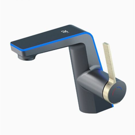 Robinet de salle de bain LED digital pour lavabo monocommande style technologique Noir