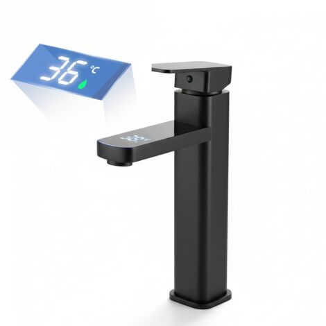 Robinet de salle de bain LED température digital pour lavabo et vasque monocommande style haut