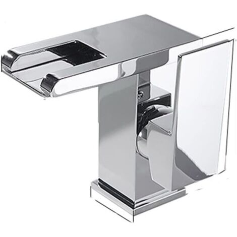 Robinet de Salle de Bain lumière LED Robinet de lavabo 3 Couleurs changeantes Bec Cascade mitigeur de Bassin mitigeur Eau Chaude et Froide Robinet de lavabo mitigeur lavabo de Salle de Bain - Chrome