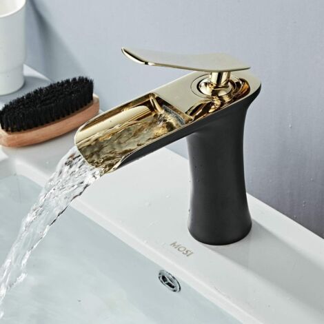 Robinet de salle de bain mitigeur cascade Black Gods en laiton, design élégant