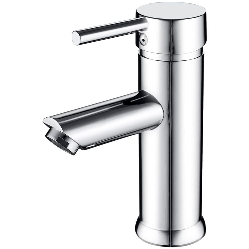 Robinet de Salle de Bain Mitigeur de Lavabo à Levier Simple Corps en Laiton Robinet de Lavabo Moderne Réglable Chaud et Froid Finition Argent Chrome