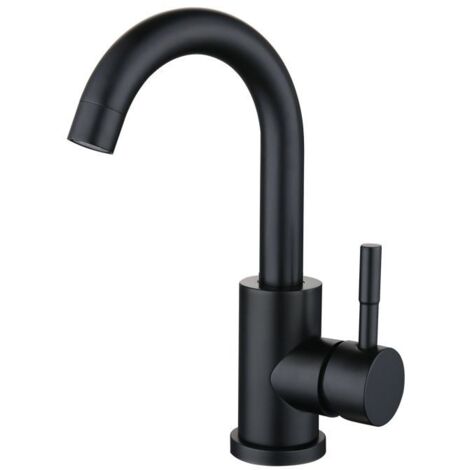 Robinet de salle de bain, mitigeur de lavabo pivotant à 360°, bec haut, pour salle de bain ou petite cuisine, noir mat
