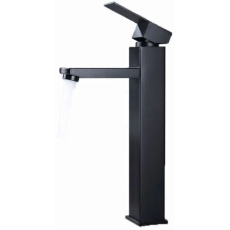 Robinet de salle de bain, mitigeur de lavabo surélevé, convient aux lavabos, poignée carrée, acier inoxydable 304, noir.